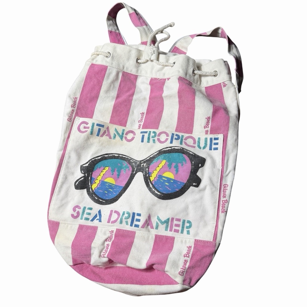 Vintage Gitano Tropique Sea Dreamer Backpack Pink Striped Beach Bag Sunglasses